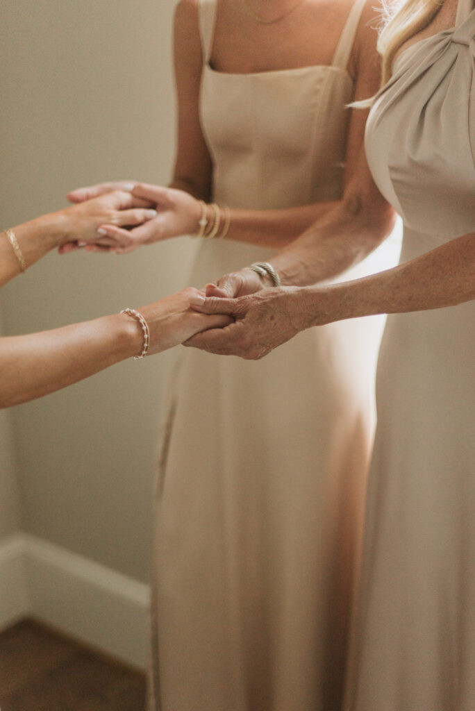 elegant country bride and family getting ready at an Annapolis, Maryland family farm wedding