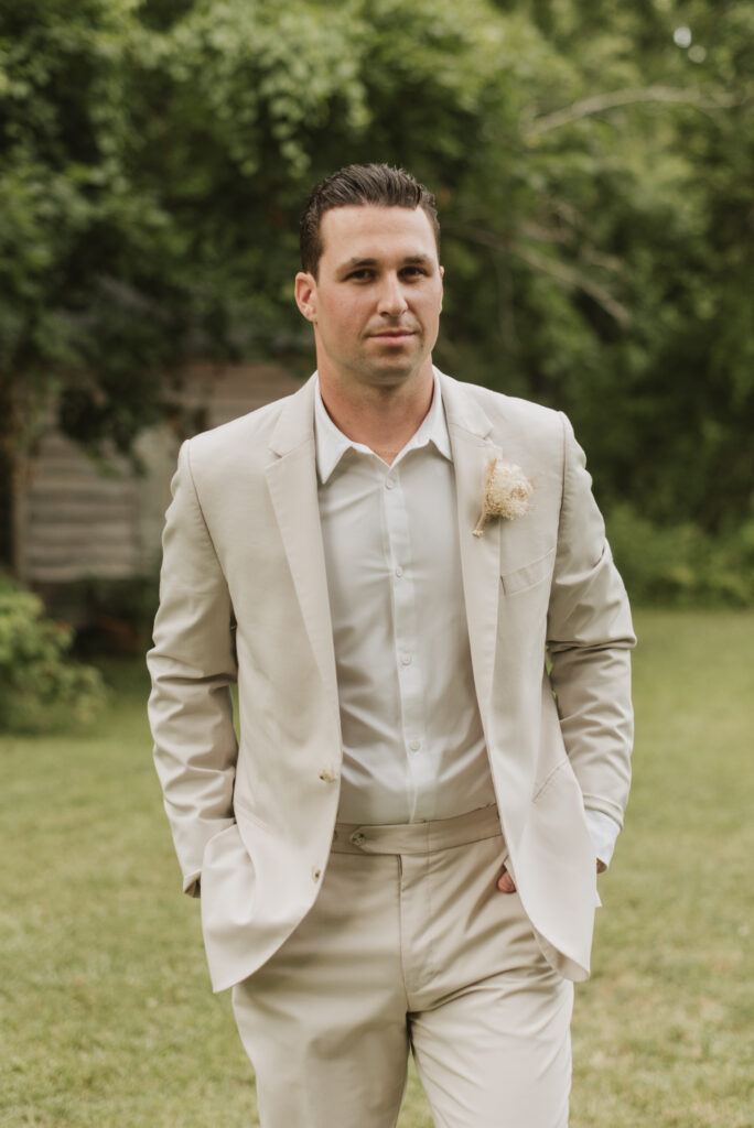 cream beige groom outfit