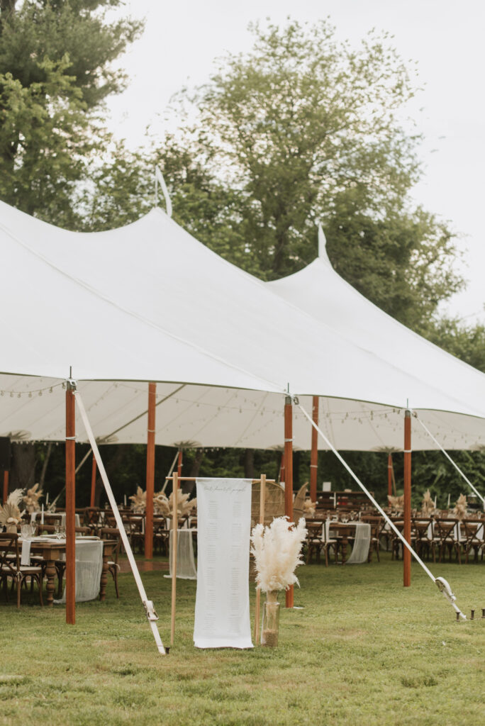 elegant country wedding with neutral colored decor and pampas bouquets at an Annapolis, Maryland family farm wedding