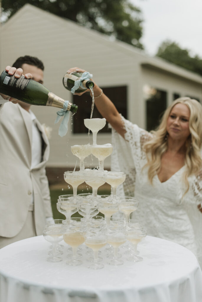 champagne tower at classic elegant wedding