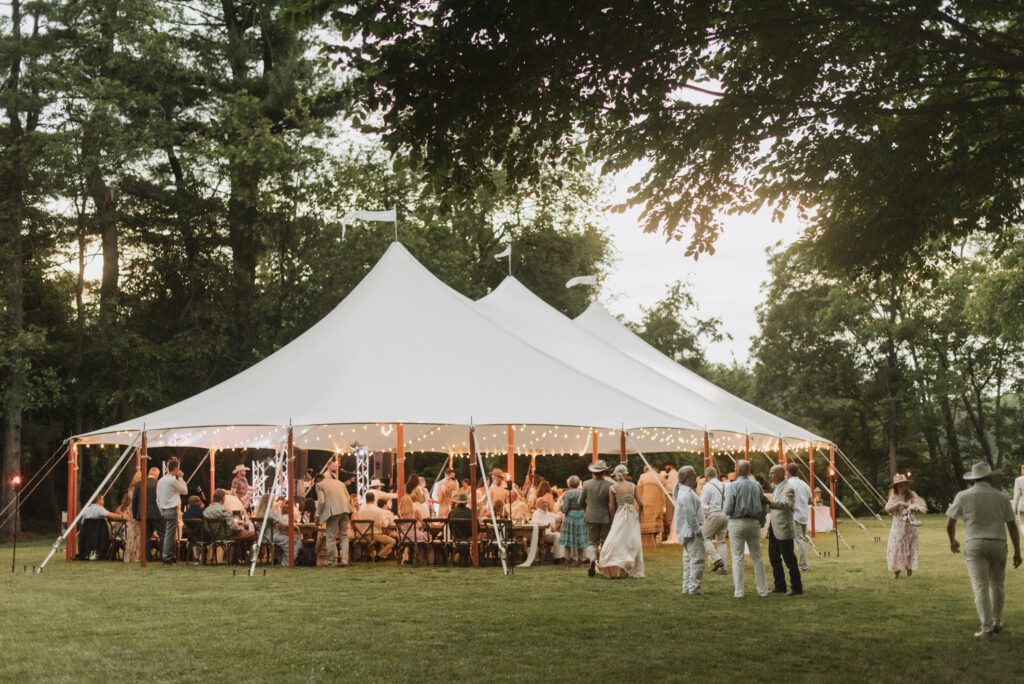 elegant country Annapolis, Maryland family farm wedding with white tents and string lights