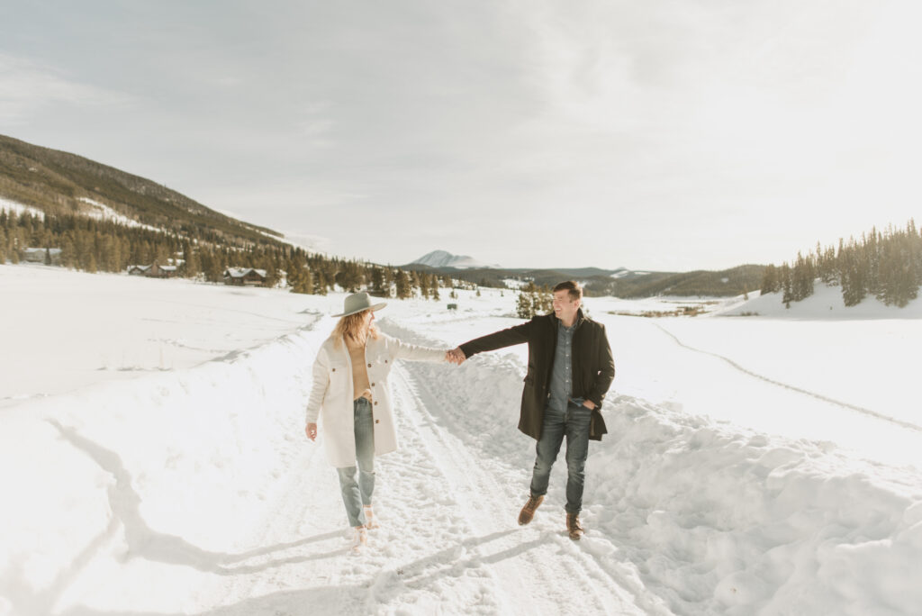 snowy colorado mountain winter engagement photos at keystone