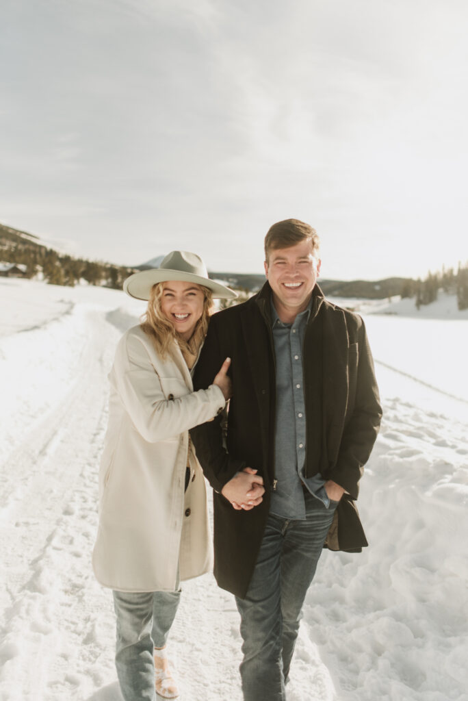 snowy colorado mountain winter engagement photos at keystone