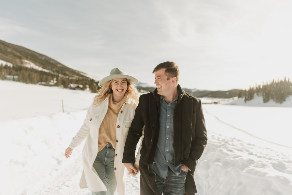 snowy colorado mountain winter engagement photos at keystone