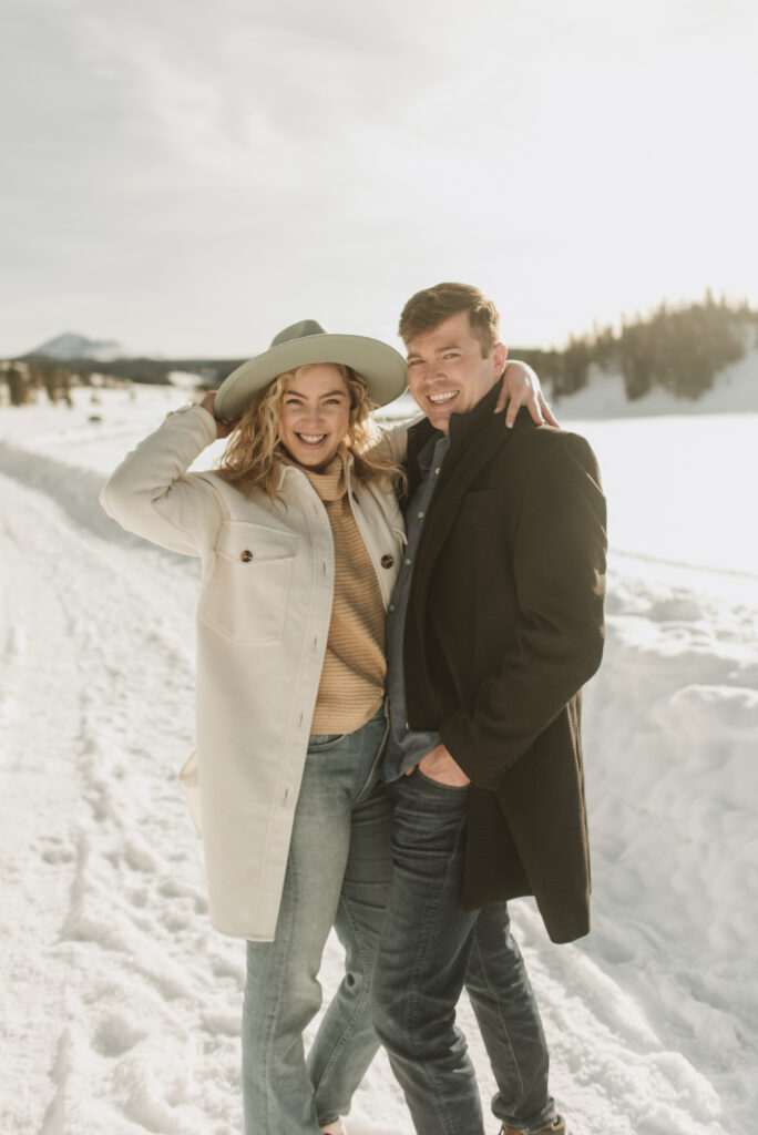 snowy colorado mountain winter engagement photos at keystone