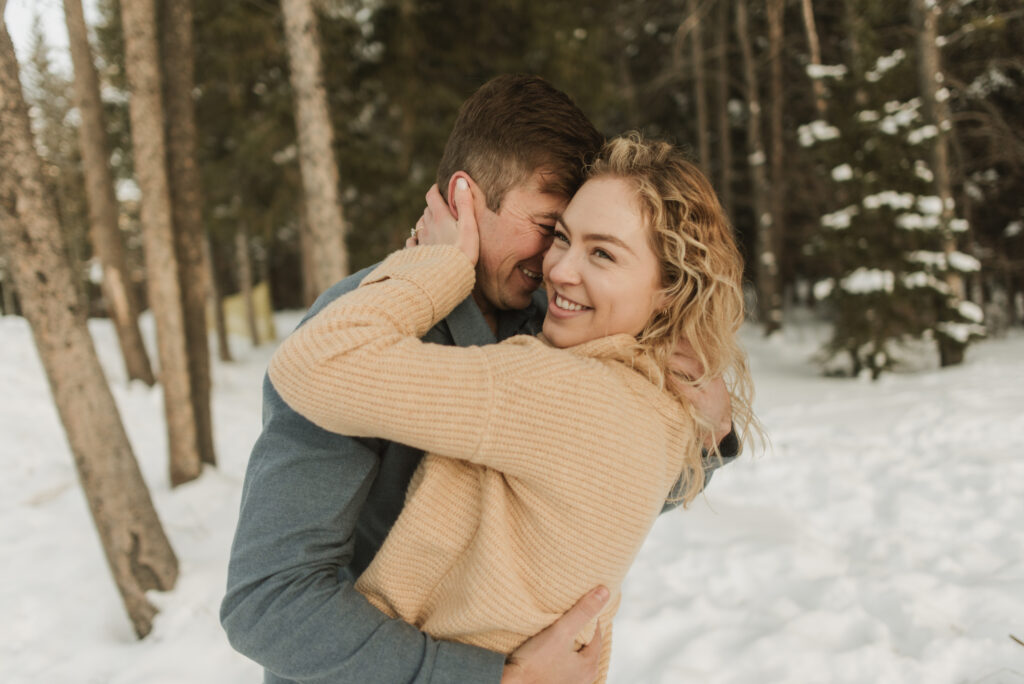 snowy colorado mountain winter engagement photos at keystone