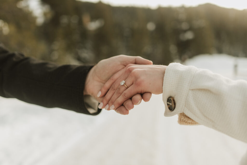 snowy colorado mountain winter engagement photos at keystone