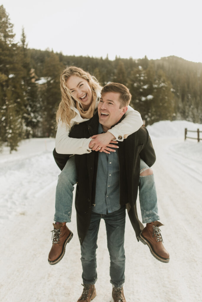 snowy colorado mountain winter engagement photos at keystone