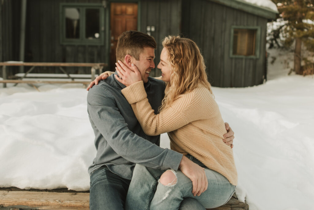 snowy colorado mountain winter engagement photos at keystone