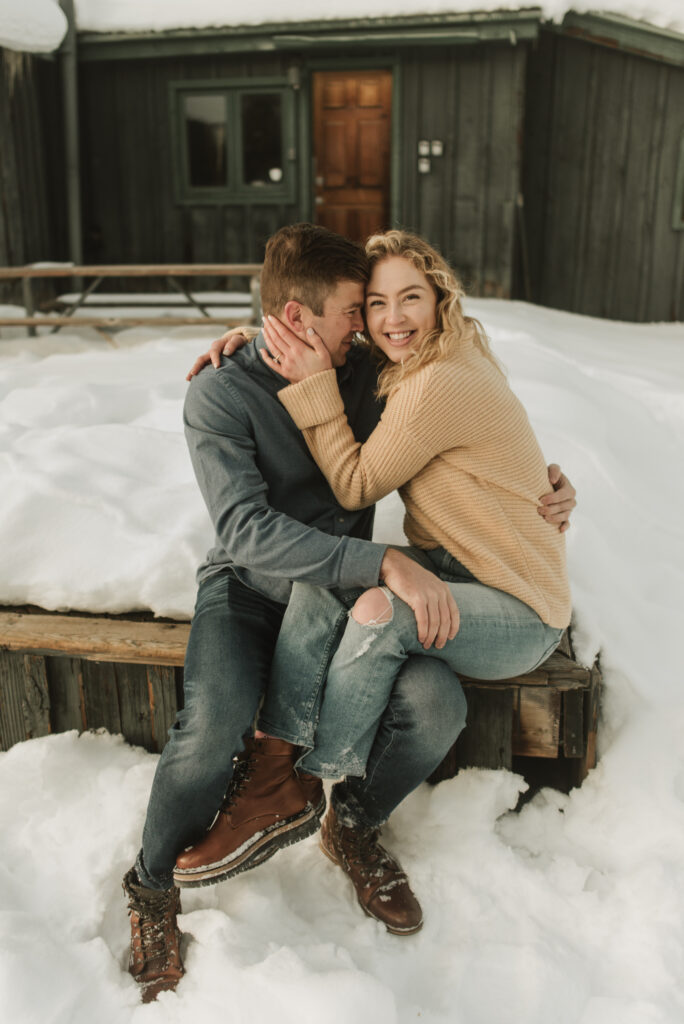 snowy colorado mountain winter engagement photos at keystone