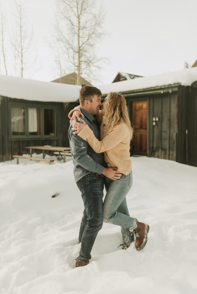 snowy colorado mountain winter engagement photos at keystone