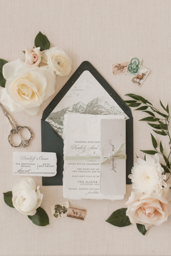 manor house wedding invitation suite flatlay